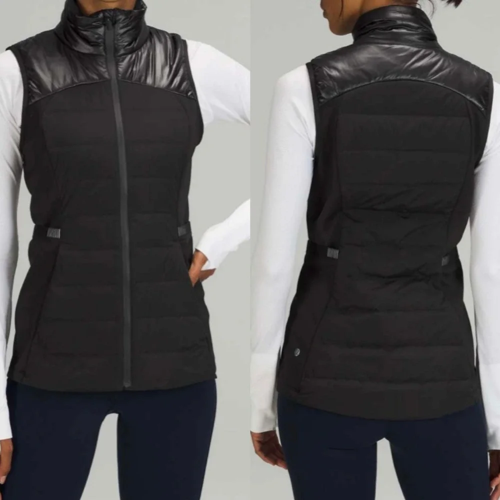 Lululemon Black Quilted Running Vest Full Zip Reflective Insulated Womens Size 6